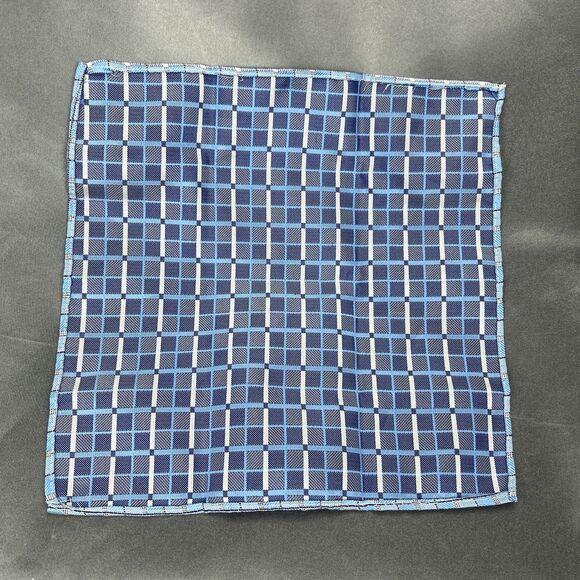Hi-Tie Men’s 100%‎ Silk Tie Handkerchief Set Geometric Blue Silver Wedding Dance - Picture 9 of 11